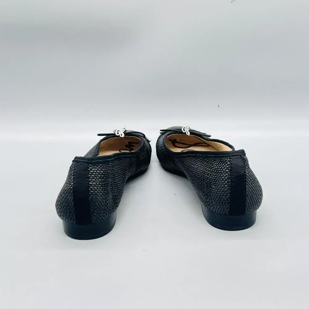 Sam Edelman Shoes Womens 6 Black Woven Ballet Flats Bow Cap Toe Casual Comfort